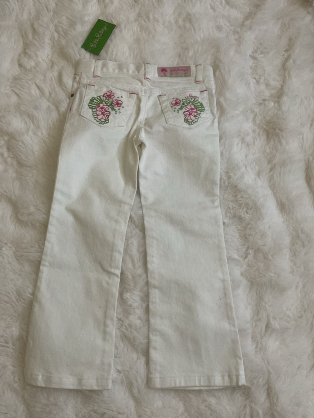 Girls White Floral Embroidered Lilly Pulitzer pants